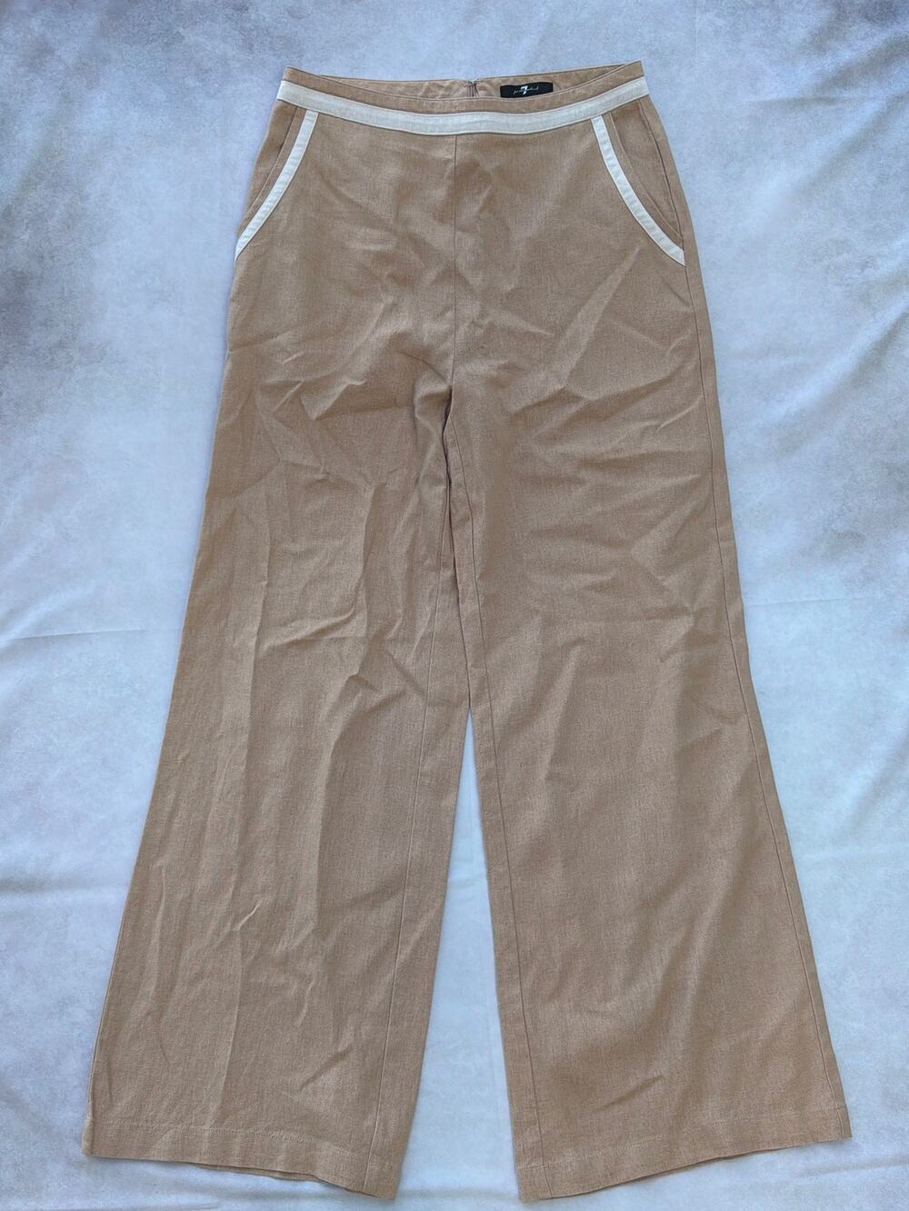 7 For All Mankind Size Medium Linen Tan Pants with White Detailing